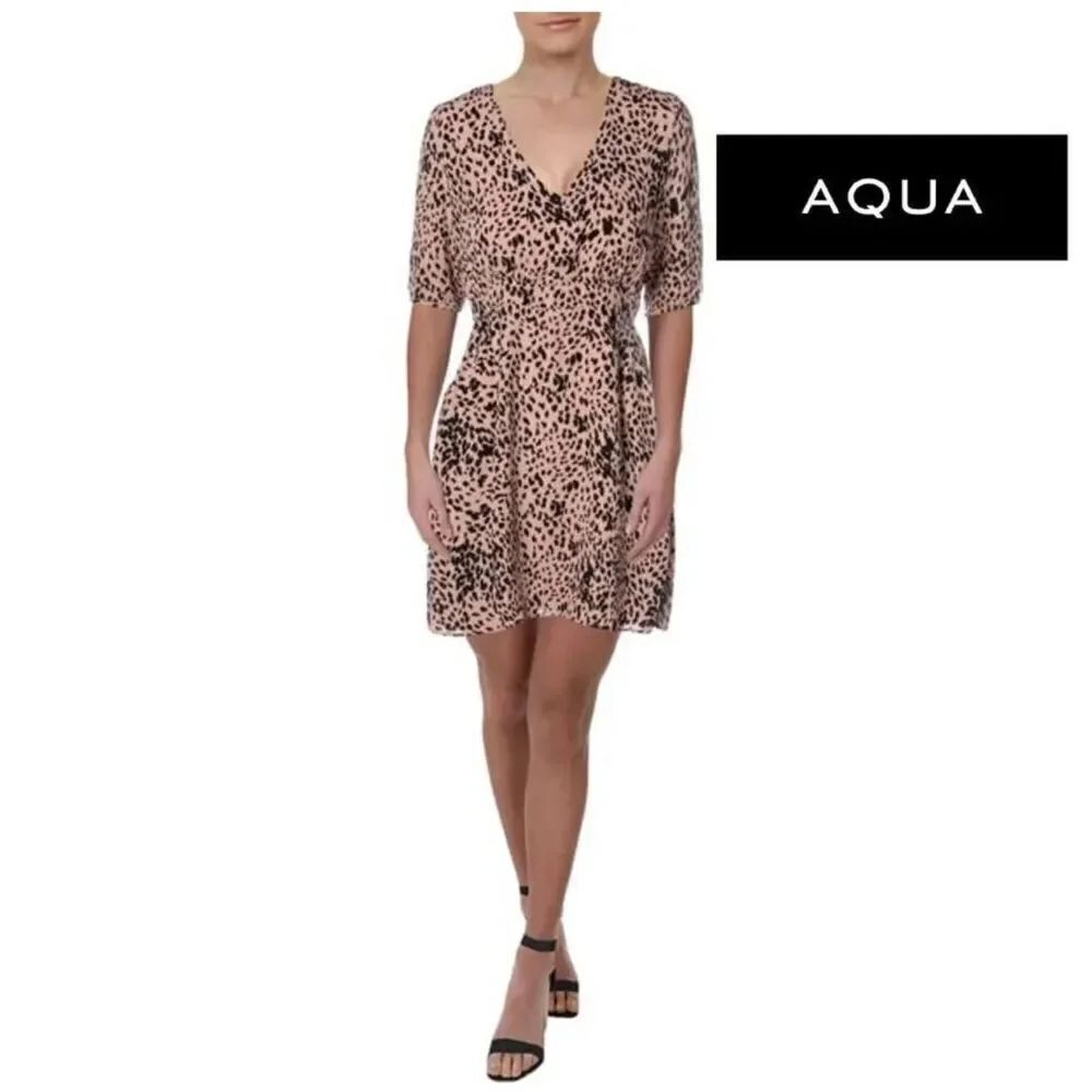 Aqua Women's Leopard Print V-Neck Party Dress Pink size M